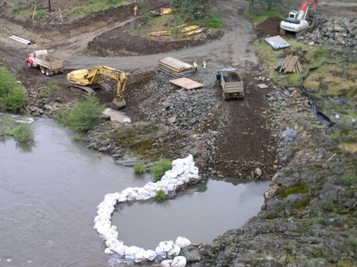 Coffer dam securing site at intake structure